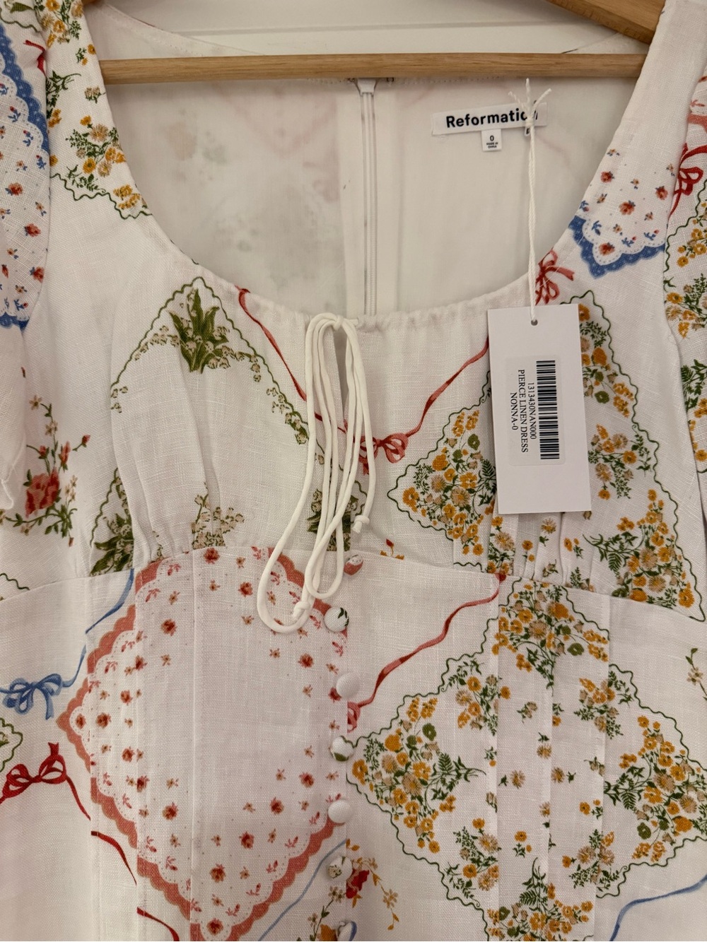 Reformation White Midi Dress with Red, Blue, Green Floral Patchwork - Picture 4 of 9